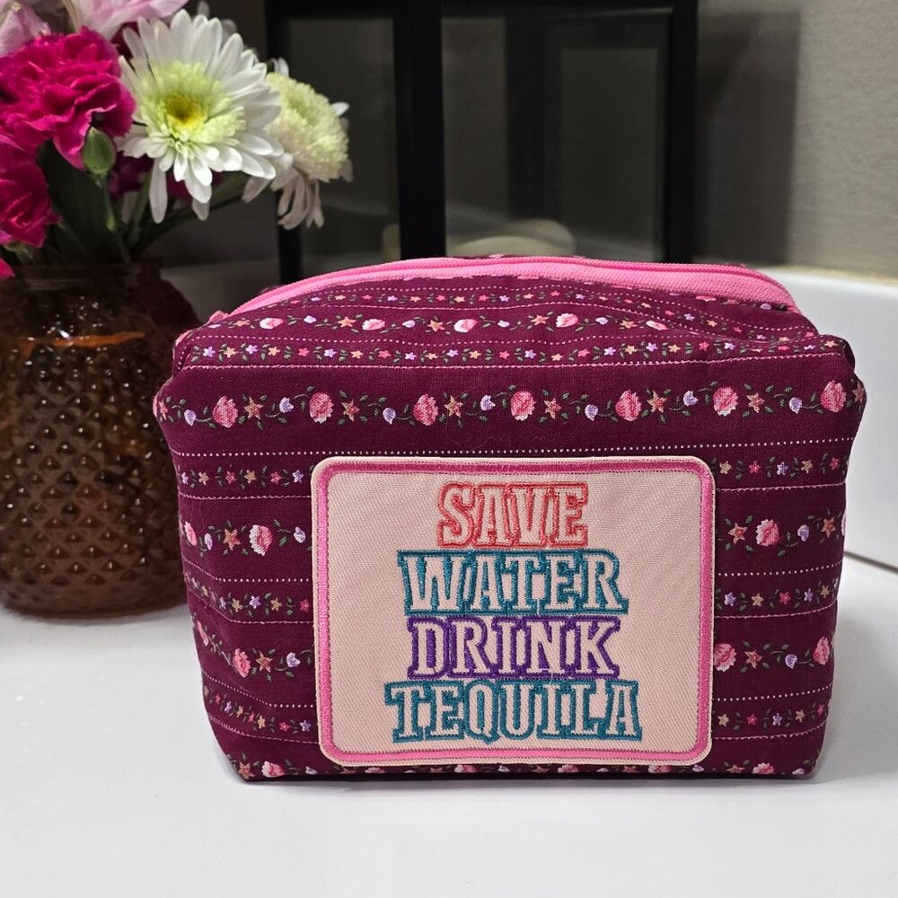 Save Water Drink Tequila Quilted Makeup Cosmetic Bag 6"x 4.25"x5"